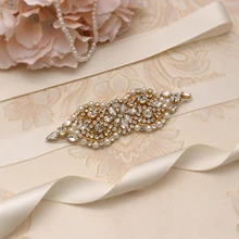 MissRDress ручной работы бусы свадебный пояс Золотая лента Свадебная со стразами пояс невесты лента для свадьбы вечернее платье JK932