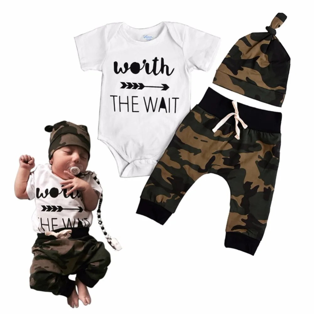 Letter Print Summer Army Green Baby Romper Clothing Baby Romper Boy