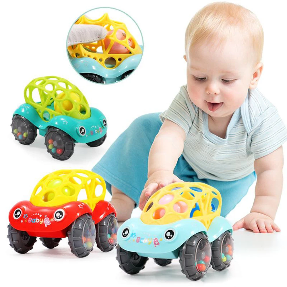 

Toy Vehicles baby ring bell grip soft glue toys kid car red green inertial booster slides farther,anti-stretching deformation
