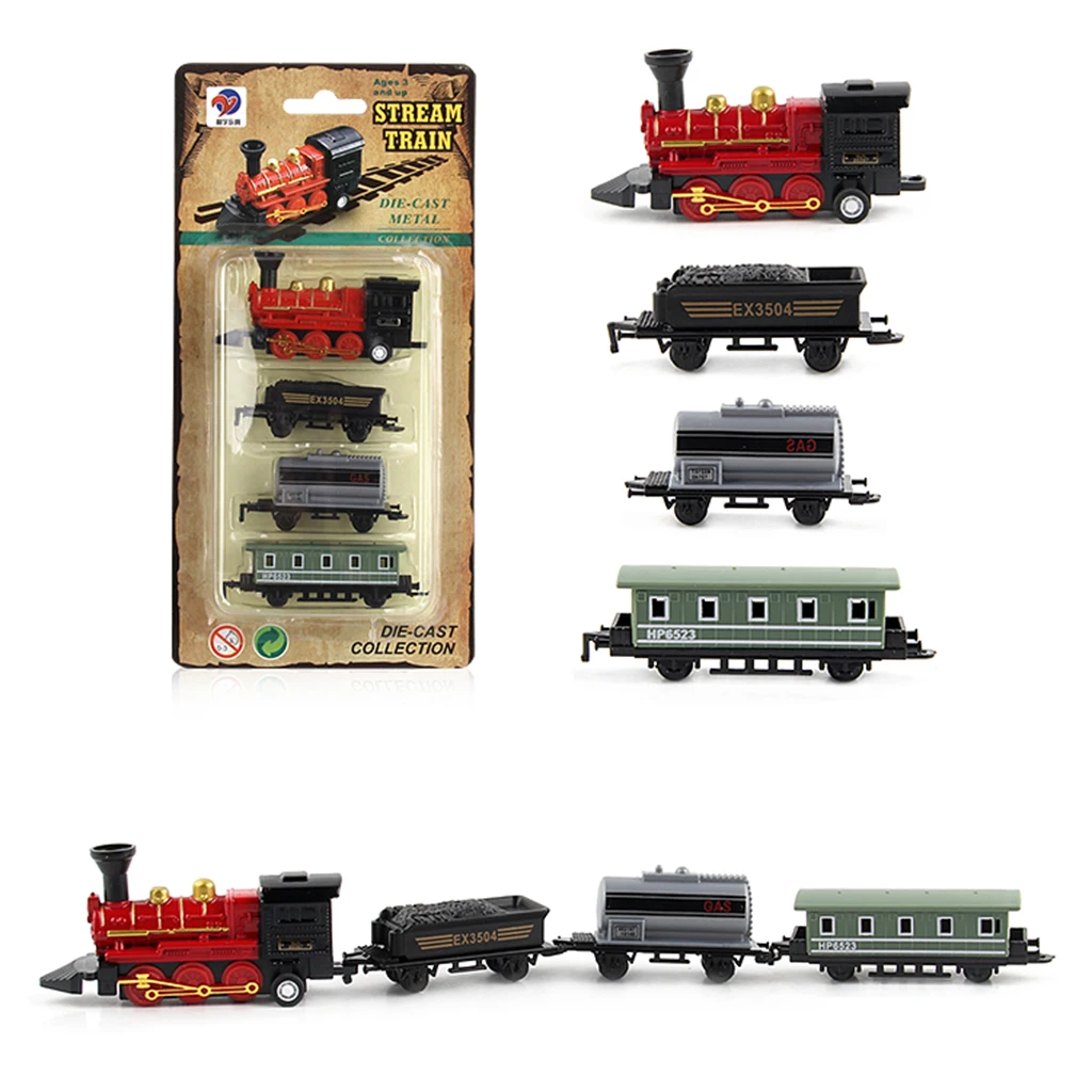 

Red Mini Alloy Diecast Retro Steam Train Pull Back Car Toy Set for Kids Boys, Party Favors