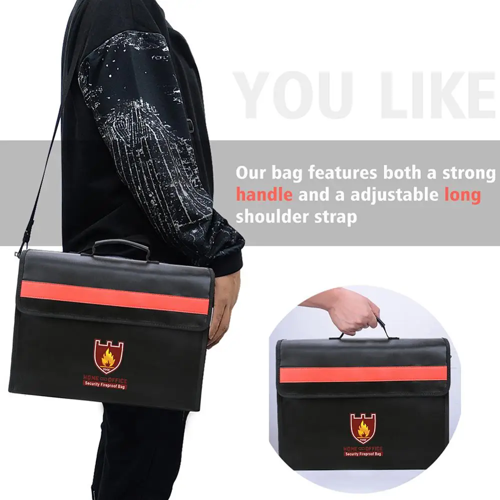 

Fireproof Money Cash Document File Bag Waterproof Safe Storage Case with Handle