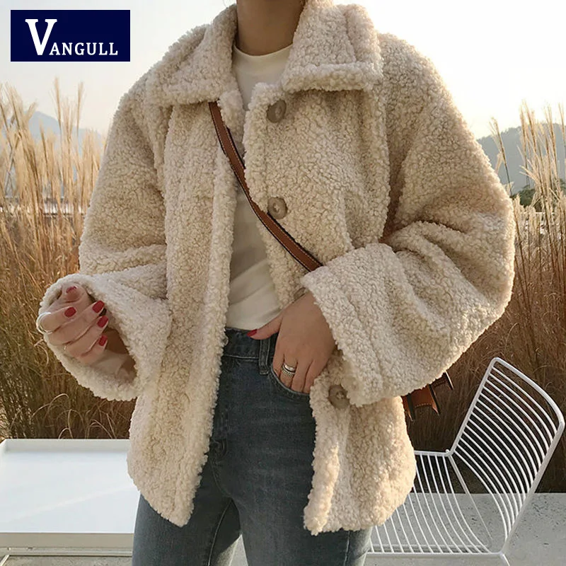 Женская бархатная куртка Vangull свободная однотонная из овечьей шерсти с длинным