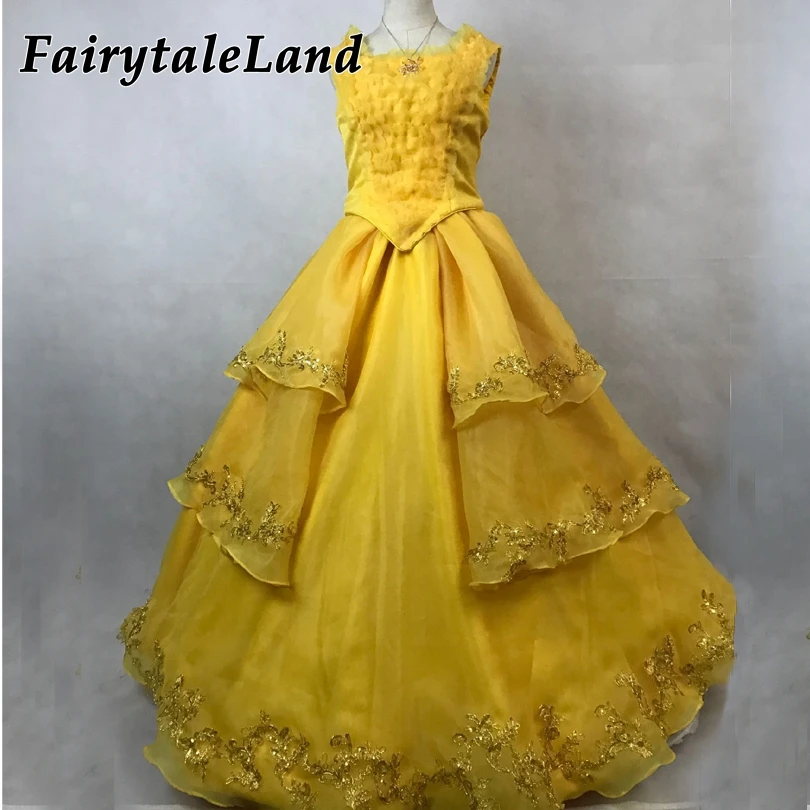 Us 9266 Emma Watson Yellow Belle Dress Halloween Costumes For Adult Women Movie Beauty And The Beast Belle Cosplay Costume Custom Made On