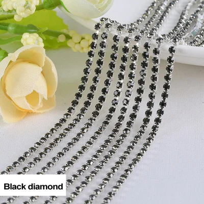 Стразы на цепочке 17 цветов 3 ярдов/партия SS6(2,0-2,1 мм) серебряный коготь для одежды - Цвет: SS6   Black diamond