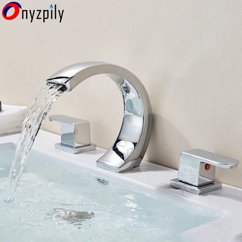 

Chrome Deck Mount Deluxe 3pcs Swan Bathroom Basin Faucet Double Handles