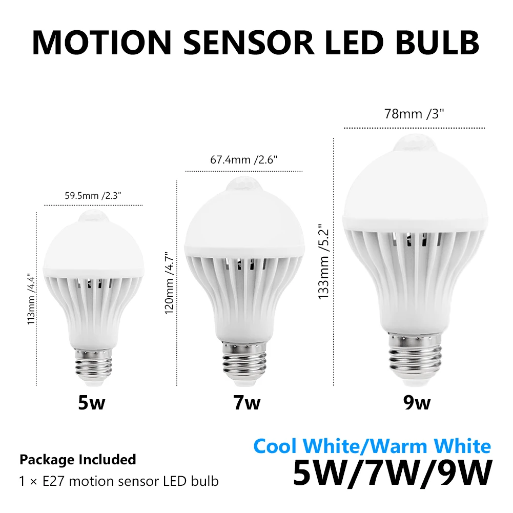 5 Вт 7 Вт 9 Вт E27 220 В движения PIR Сенсор светодио дный шарик индукции света детектор умная лампа для лестницы освещение прихожей 85-265 В 110 В 230 В