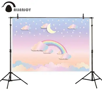 

Allenjoy photo background cartoon cute pink stars moon rainbow colors clouds newborn baby birthday party backdrop photography