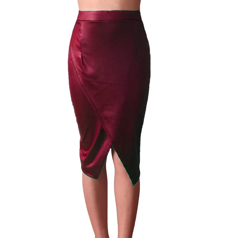 Для женщин кожаный TPU Высокая Талия облегающая юбка-карандаш миди юбка вечерние клуб зима B