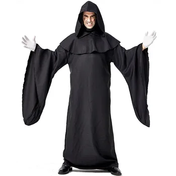 

Umorden Men Black Azrael Death Costume Devil Demon Cosplay Robe Gown Halloween Purim Carnival Mardi Gras Party Outfit