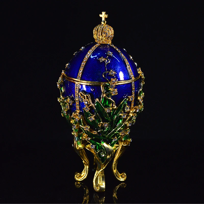 QIFU Royal Blue Faberge Egg Home Decor Metal Easter Egg