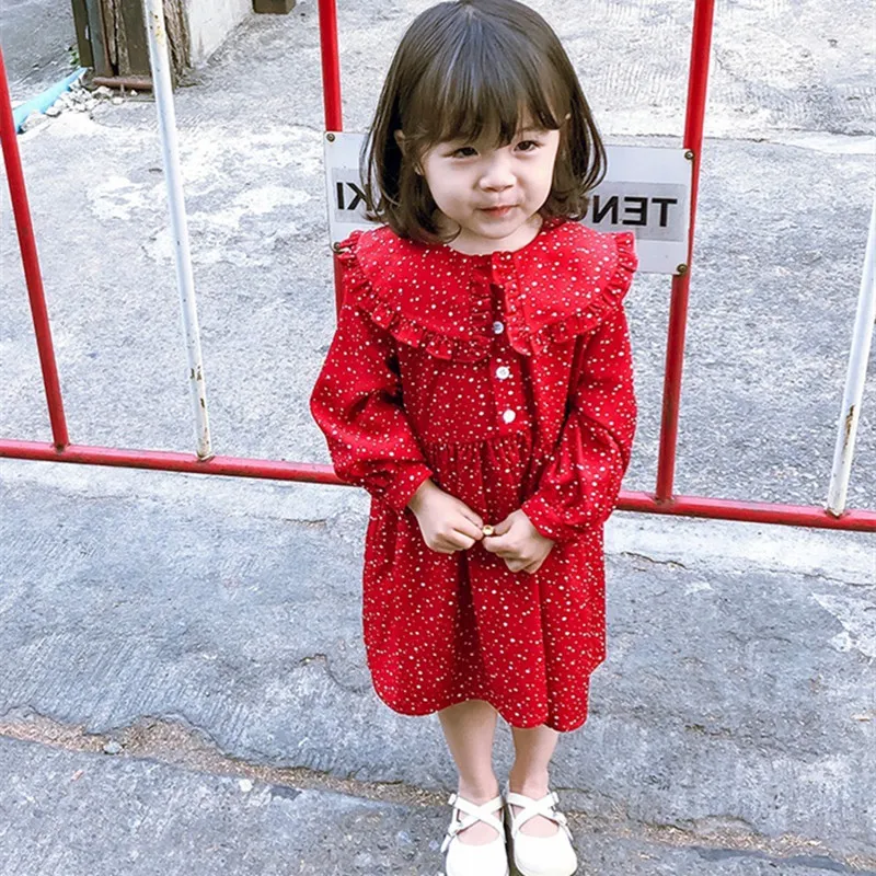 

Kids Dresses For Girls Toddler Clothes Baby Long Sleeve Red Peter Pan Collar Party Wear Princess Dress For 2-8Yrs Girls Dresses