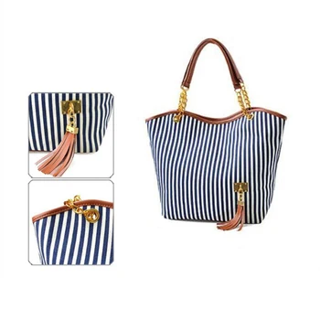

Wholesale 10* Stripe Design Women Street Snap Candid Tote Single Shoulder Canvas Bag Handbag