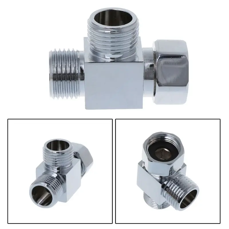 

1/2" Brass Chrome 3 Way Diverter Hose Fitting Tee T Shape Adapter Bath Connector W329