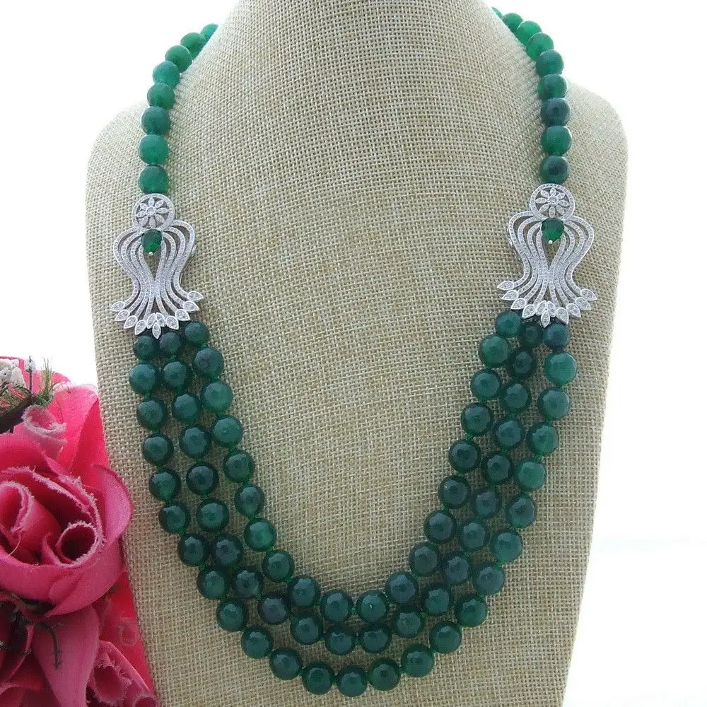 

FC121609 3Strands Green Round Gems Stone CZ Pendant Necklace 23