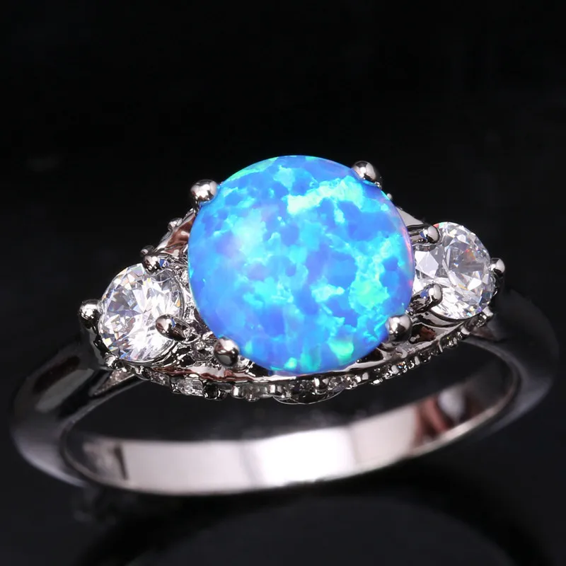 Superb Circle Sky Blue Fire Opal &amp White Silver Plated Argent Sporty Jewelry Us# Size 6 7 8 9 SF1278 | Украшения и аксессуары