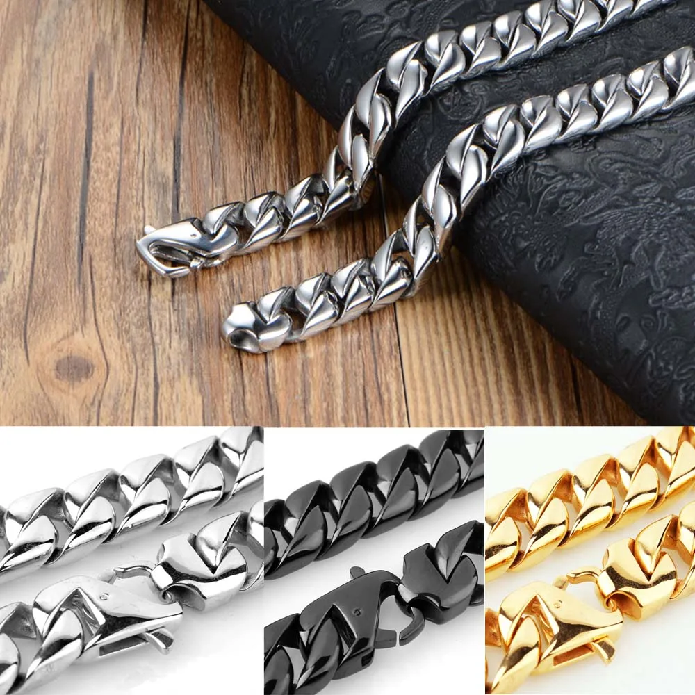 

Top Quality 316L Stainless Steel Hip Hop Men High Polished Luxury Jewelry Miami Curb Cuban Link Chain Necklace Punk 60cm*1.5cm