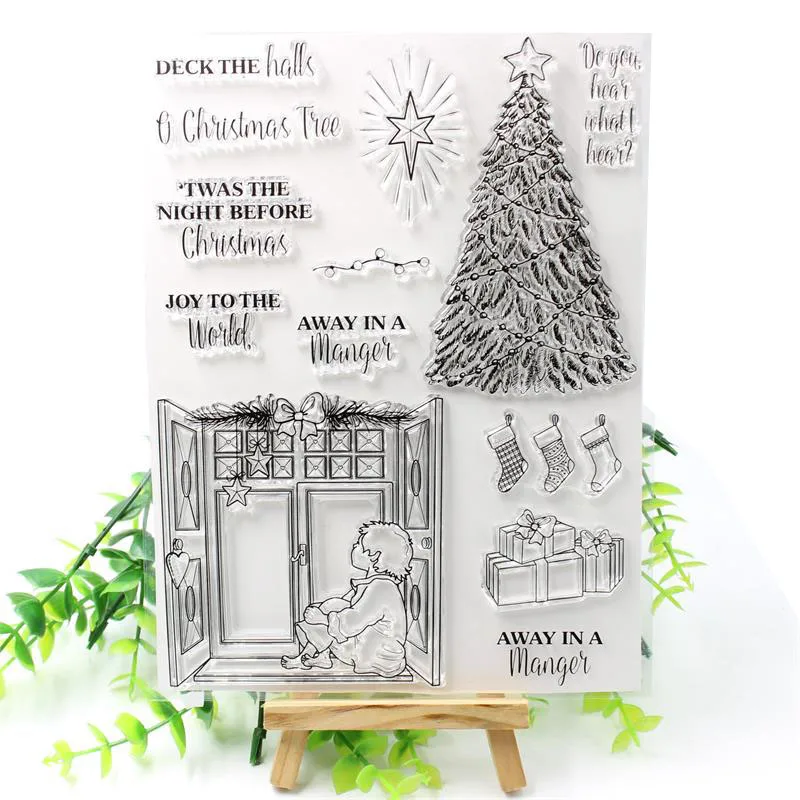 

KSCRAFT Christmas Tree Transparent Clear Silicone Stamps for DIY Scrapbooking/Card Making/Kids Fun Decoration Supplies 532