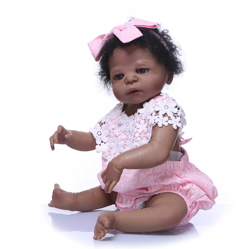 NPKCOLLECTION 55 см полный силикона Reborn Baby Doll 2" черный для девочек Полный Sillicone Кукла реборн Модная одежда для детей, детская мода девушка кукла