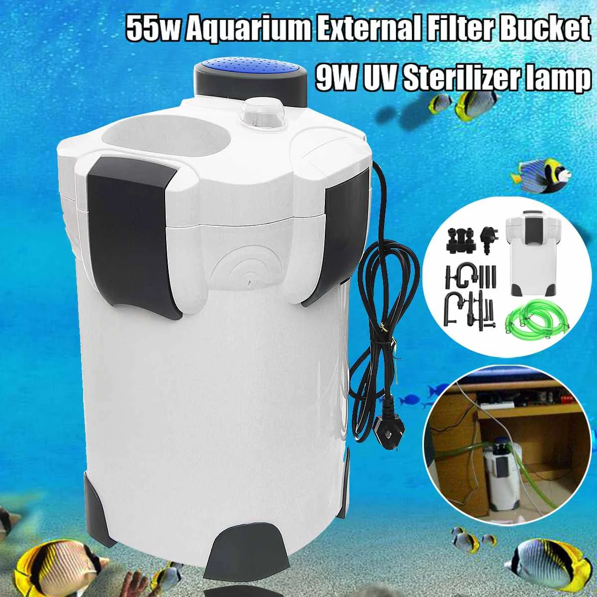 

55 W 2000L/h HW-304B 4 Stage External Aquarium External Canister Filter Fish Tank Filter Pump with 9W UV Sterilizer