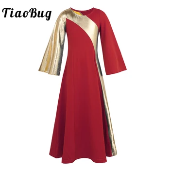 

TiaoBug Kids Western Gold Strap Loose Maxi Robe Dance Dress Holy Celebration Girls Ballroom Lyrical Contemporary Dance Costumes