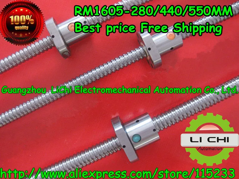 Free shipping 3pcs ballscrew  RM1605-L280/440/550MM +3pcs SFU1605 Ball screw nut with BK/BF12 end machined