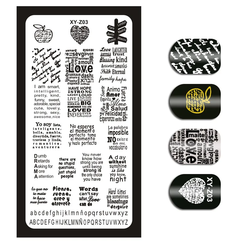 1Pc 6x12cm Nail Stamping Plates Flowers/Heart/ Pattern/English Letters DIY Hot Designs Stamp Template Nail Polish Stencils XY18 - Цвет: 3