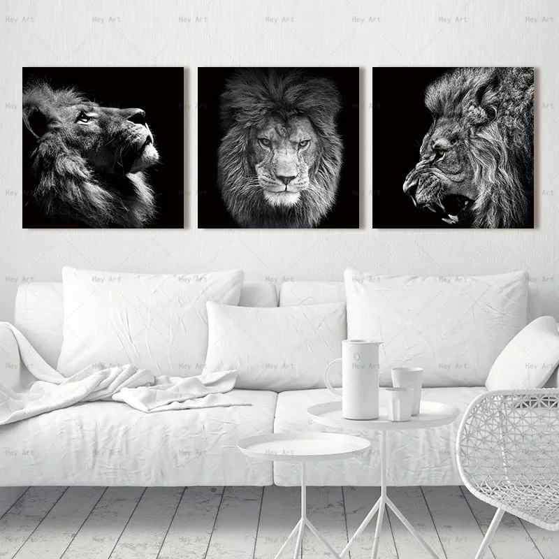 Modern Poster Black and White Wall art Picture lion art print Canvas Animal Painting artwork for Living Unframed Prints