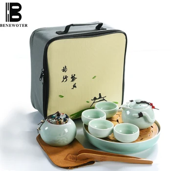 

Portable Travel Teaware Set Ceramic Celadon Kung Fu Tea Set Quick Cup Outdoor Camp Teaware Set Travel Bag Teapot with Tray Sets