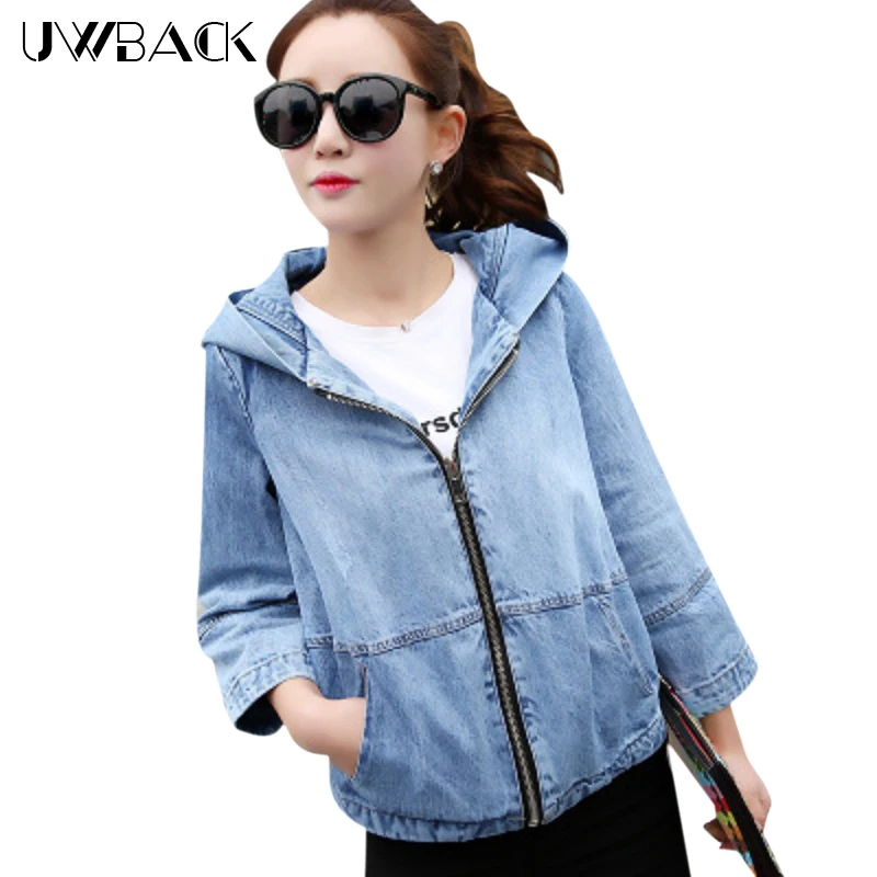 

Uwback 2018 Brand Autumn Denim Jacket Women Loose Hooded Short Jeans Jackets Mujer Washed Windbreak Outwear Coat Femme OB004