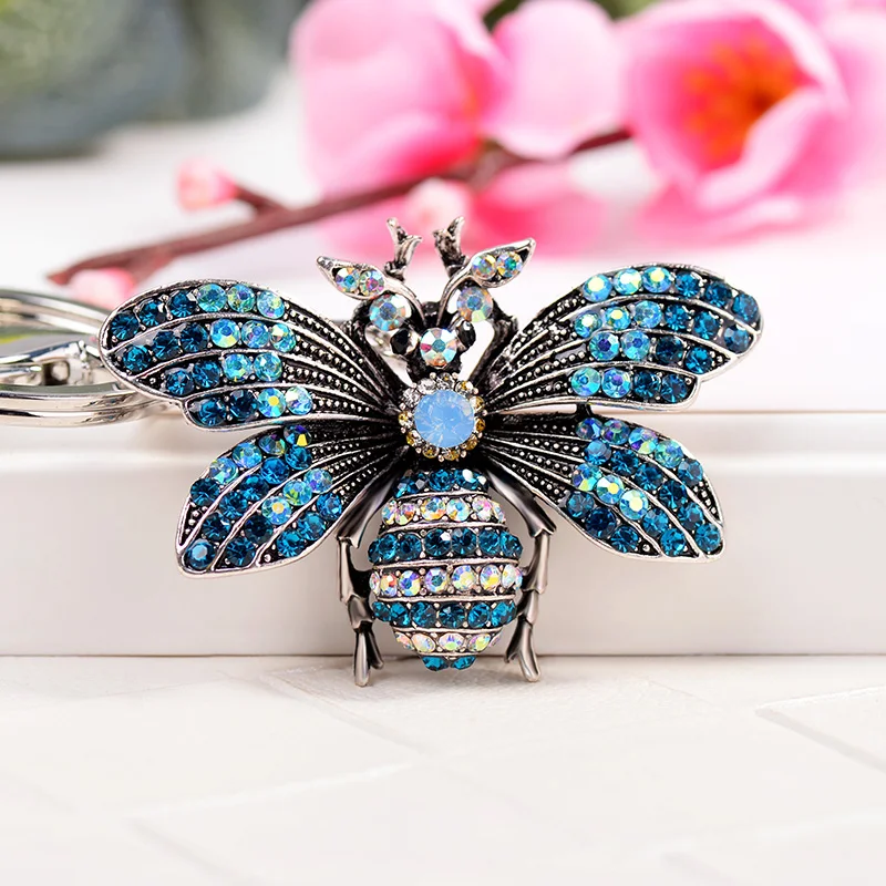 EASYA Rhinestone Bling cristal mariposa insecto llavero clave titular 3 colores de aleación de Metal de Chaveiro clave Llaveros