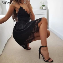 Sibybo Backless Spaghetti Strap Sexy Lace font b Dress b font font b Women b font