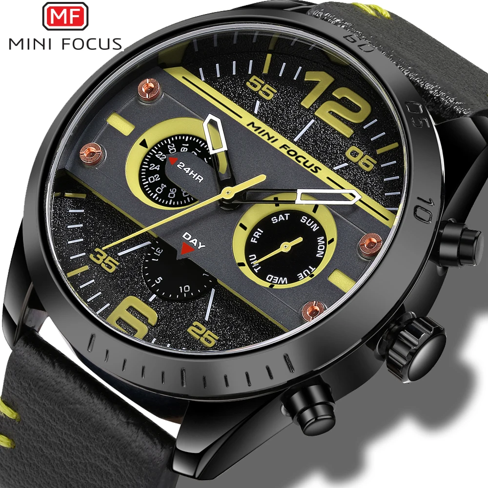 

Mini Focus Quartz Wristwatch Mens Sport Watches for Men Black Leather Sports Waterproof 30M Brand Watch Clock relogios masculino