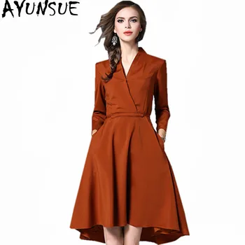 

AYUNSUE Elegant Party Dress Women 2020 Autumn Fashion A-Line Womens Clothing Casual V-Neck Slim Ladies Dresses Vestidos WXF561
