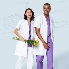 Медицинские белые лабораторные халаты для женщин мужчин Скраб Топы и куртка 3" короткий рукав кнопка спереди рабочая одежда для больниц Тонкий костюм куртки