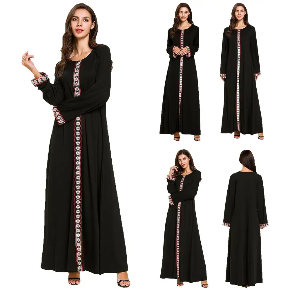 New Muslim Women Maxi Dress Floral Abaya Long Sleeve Robe Gown Dubai Kaftan Jilbab Islamic Casual Clothing Vintage Ethnic | Тематическая
