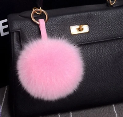 13-15 см роскошный пушистый натуральный Лисий мех помпон плюшевый размер натуральная меховая цепочка для ключей металлическое кольцо подвеска сумка Шарм Fo-K010-pink - Цвет: pink