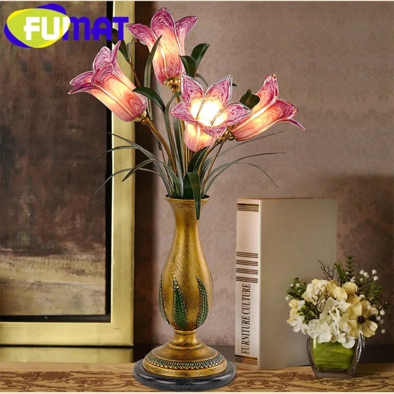 Fumat White Red Tulip Trumpet Flower European Style Glass Shade