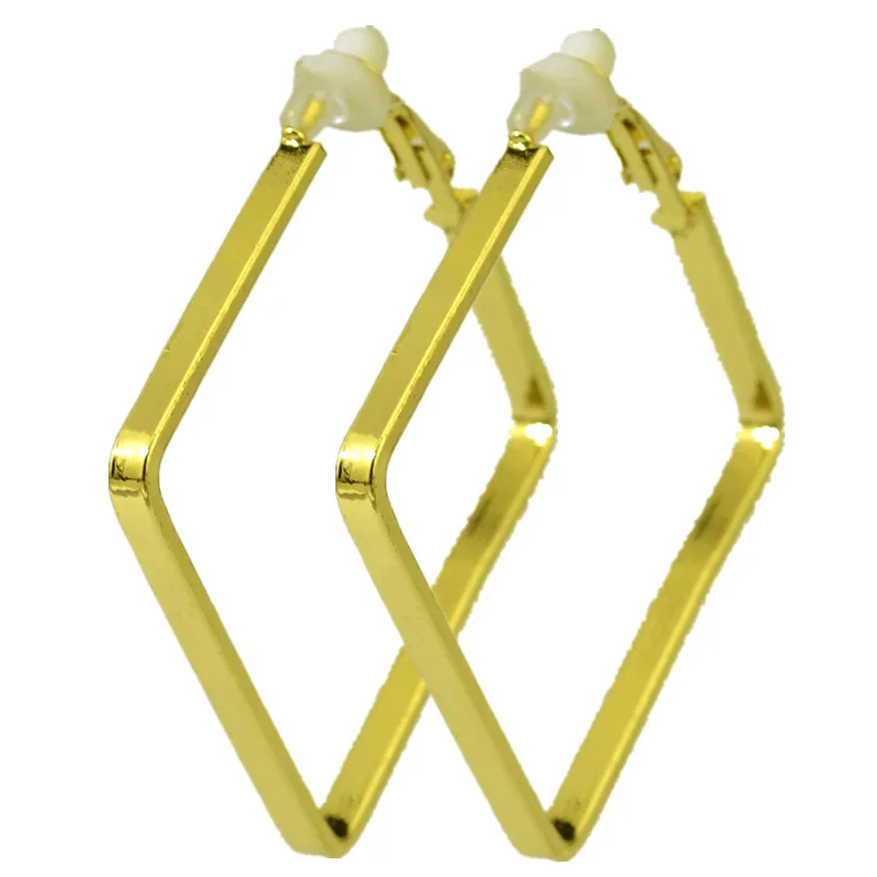 

Clip on the ear Earrings hoops for women with cushion pad without piercing Gold silver Square Fashion jewelry Ladies earrings