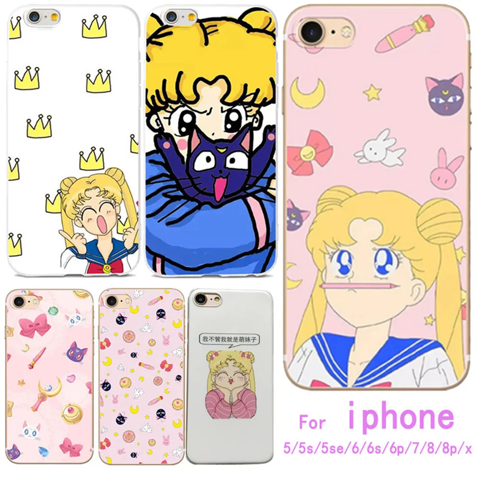 Sailor Moon Beautiful Girl Phone Case for iphone 5S 6 7 8 6S PLUS X 10 5 SE Transparent Silicone Soft TPU Clear Capinha Fundas |