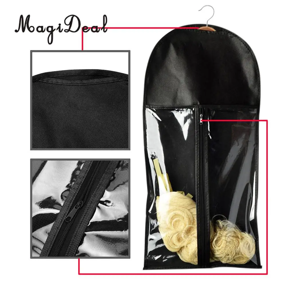 2 Pieces Professional Hair Extensions Wig Storage Bag Holder Case Dustproof Organizer Protector Wigs Pouch Black