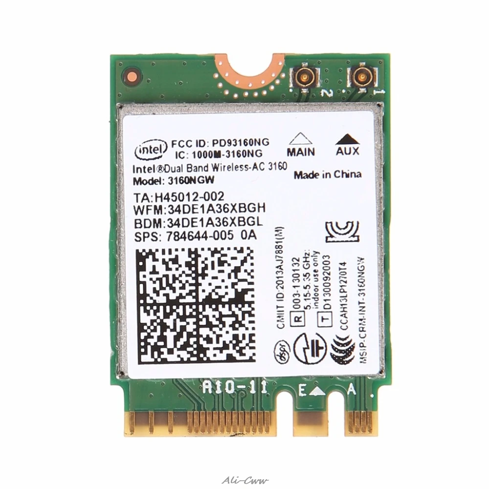

For Intel Wireless-AC 3160NGW Dual Band 2.4/5.8Ghz 433Mbps Bluetooth 4.0 Wifi Card