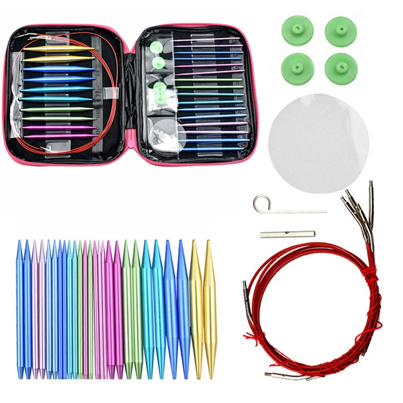 13Pairs Aluminum Change Head Circular Knitting Needle Ring Set Tools Weave Craft Yarn Sewing Tools Crochet Hooks Set For Women                   (4)