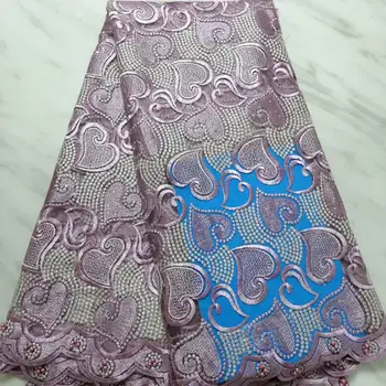 

Hot Sale Organza Lace Fabric Fabric 2019 High Quality French Mesh Lace Fabrics with embroidered Lace Fabric Purple Party Dress