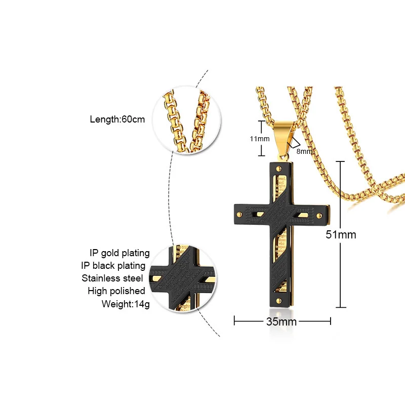 Vnox, двойной слой с крестом, кулон из нержавеющей стали, мужское ожерелье, прибитый крест, библейские ювелирные изделия, повседневные мужские ювелирные изделия
