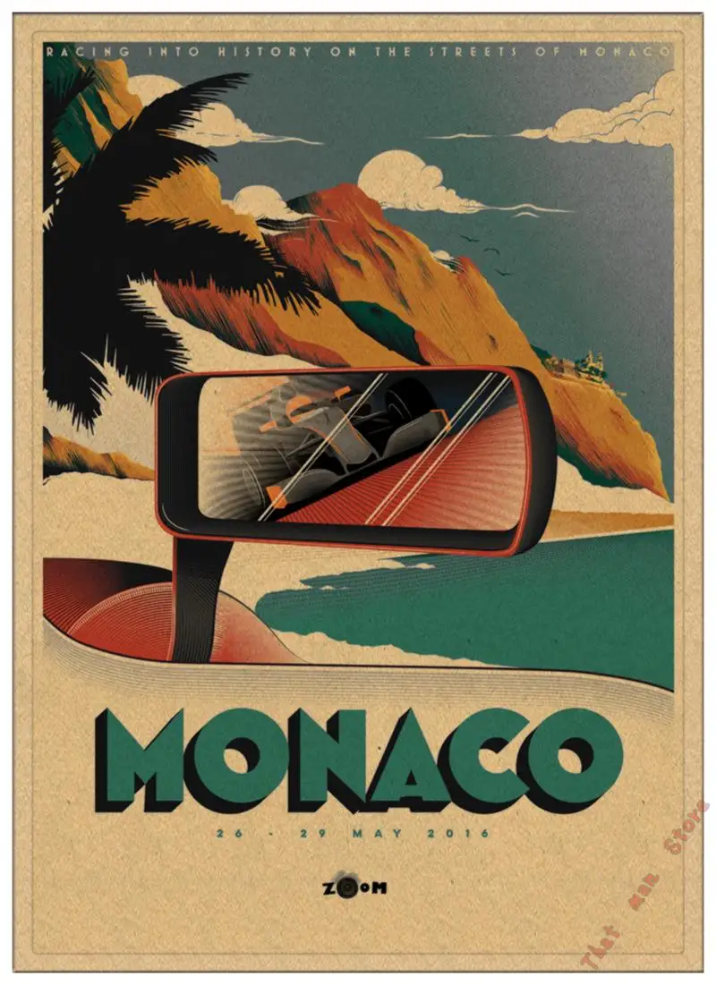 Супер гоночный Ретро мотор Monaco 1937 старинный автомобиль для путешествий, классический винтажный постер, сделай сам, домашний декор из крафт-бумаги - Цвет: Кофе
