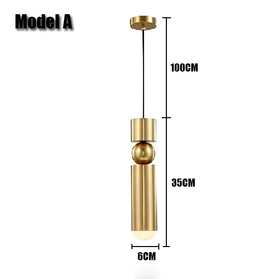 1 шт. диаметр 6 см E27 золотой трубчатый алюминиевый подвесной светильник для гостиничного зала магазина коммерческий светодиодный подвесной светильник(DZ-50 - Цвет корпуса: Model A With LED
