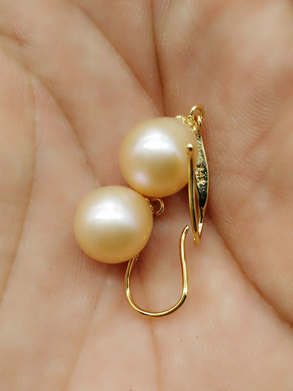 Подлинная 10-12 мм AAA+ слабый розовый жемчуг из южного моря серьги 14 k/20 золото
