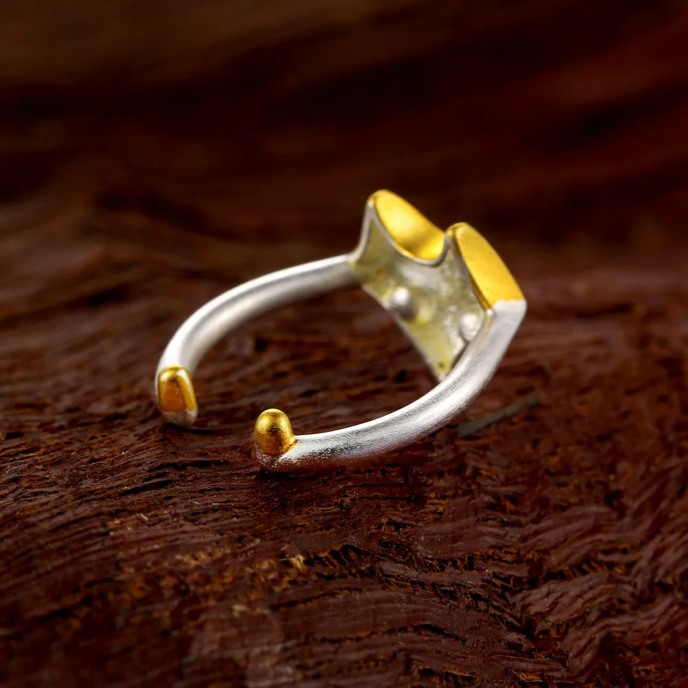 Double Fair Charm Fox 2 Colors Wiredrawing Design 100% 925 Sterling Silver Rings Adjustable Gold & Silver Ring For Women DFRY011