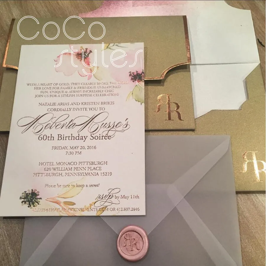  Cocostyles personalized elegant floral design gold foiling invitation card with match envelope for  - 32889980997