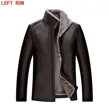 sheepskin coat men Imitation leather font b jacket b font park High quality Raccoon fur collar